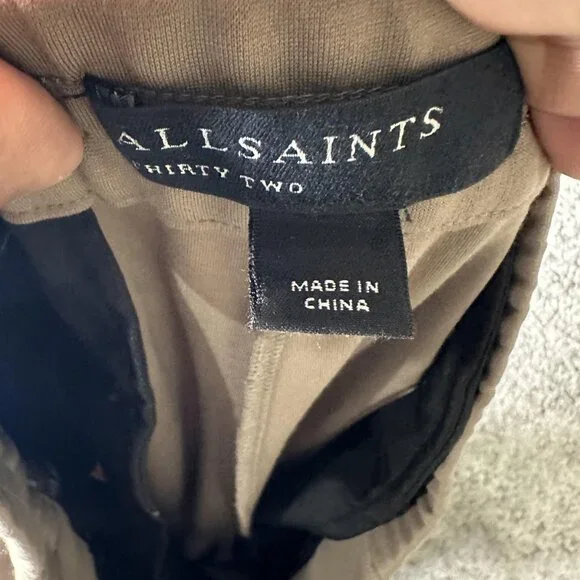 AllSaints‎ Pants Mens 32 Taupe Helm Trousers Tapered Cropped Fit Pleated Cuffed